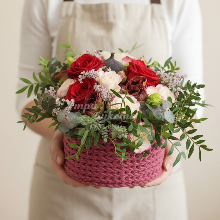 Мини-композиция из роз и инжира